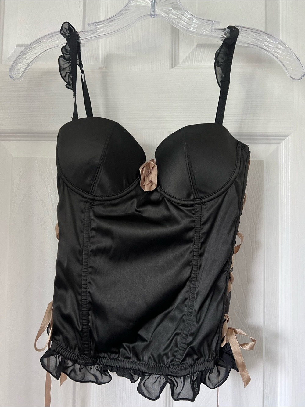Women’s Satin Bustier with Ribbon Accents - Black